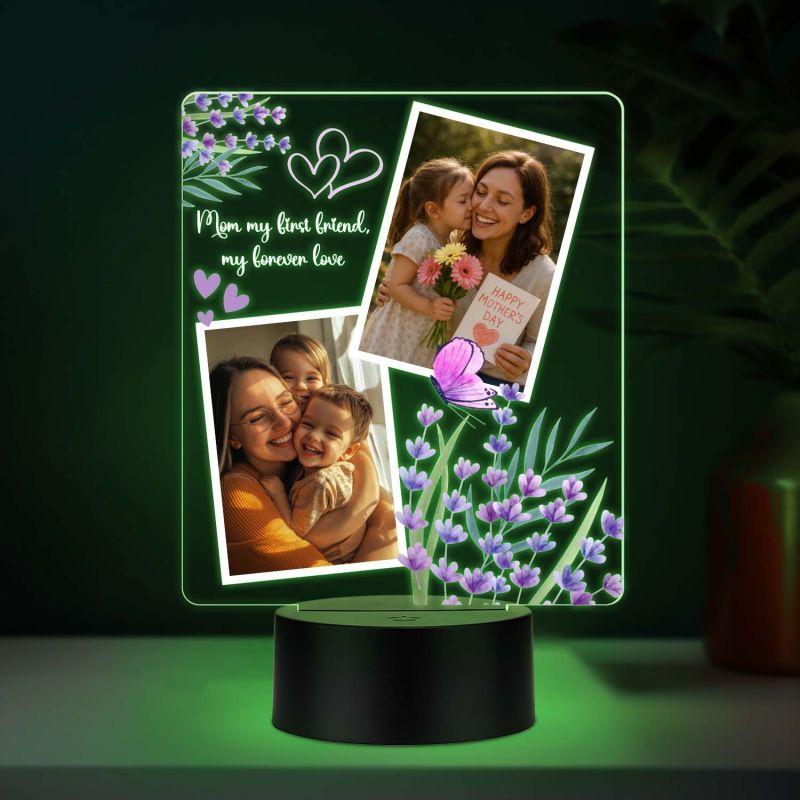 Personalized Mom “My First Friend” Engraved Night Lamp with Automatic Color Changing Light & USB Powered